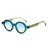 (6 PACK) Wholesale Sunglasses New Arrival Round Unique Round Vintage Fashion Unisex 2024 - BulkSunglassesWholesale.com - Blue Frame Blue Green Lens